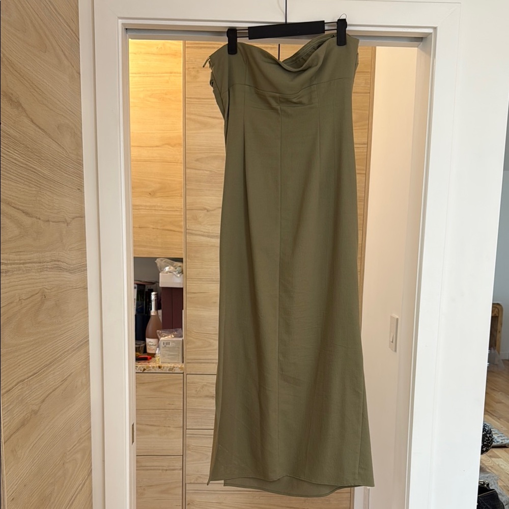 ZARA Olive Green Strapless Dress size XL - Picture 3 of 3